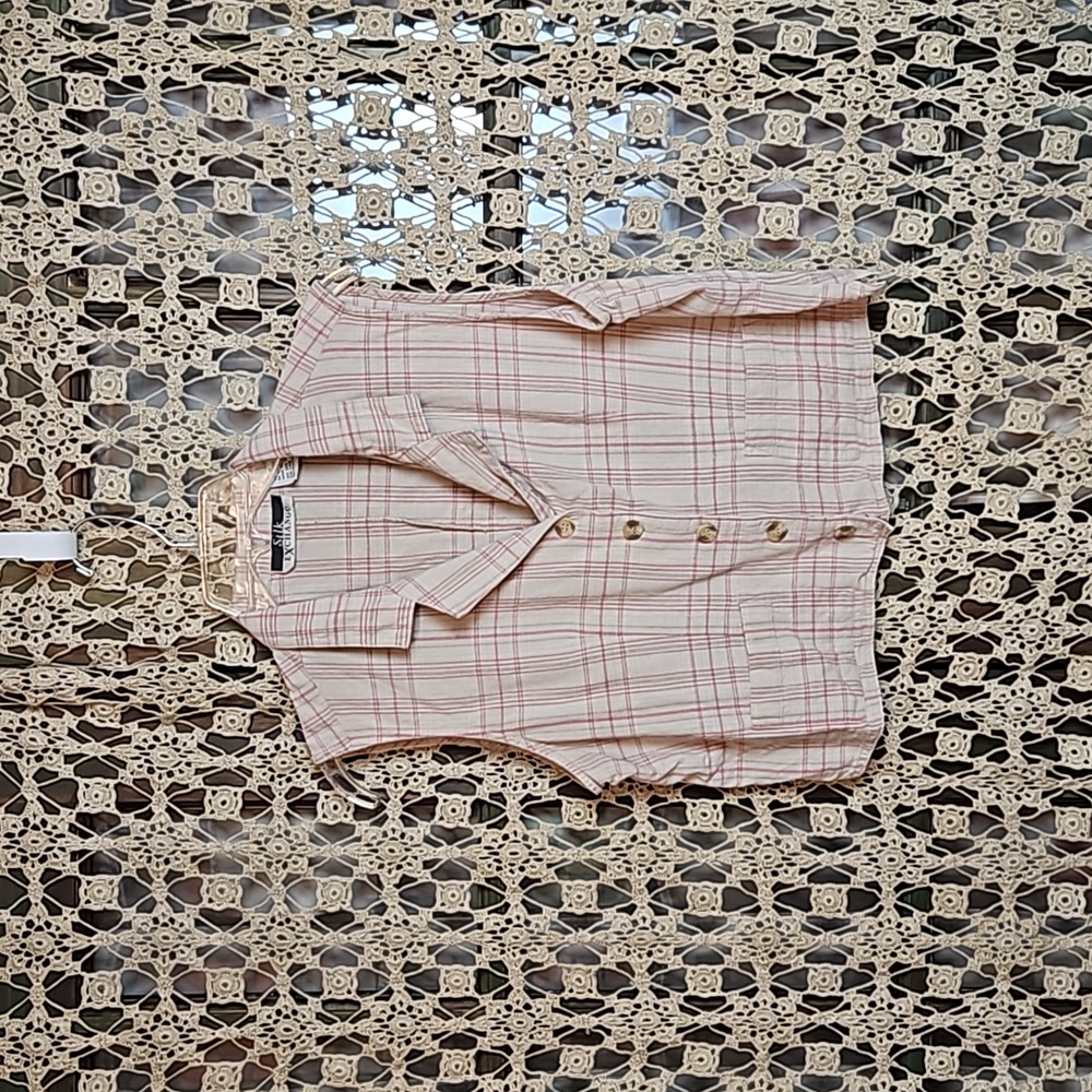 Vintage Silk Exchange Button-Up Plaid 100% Silk Vest with Collar